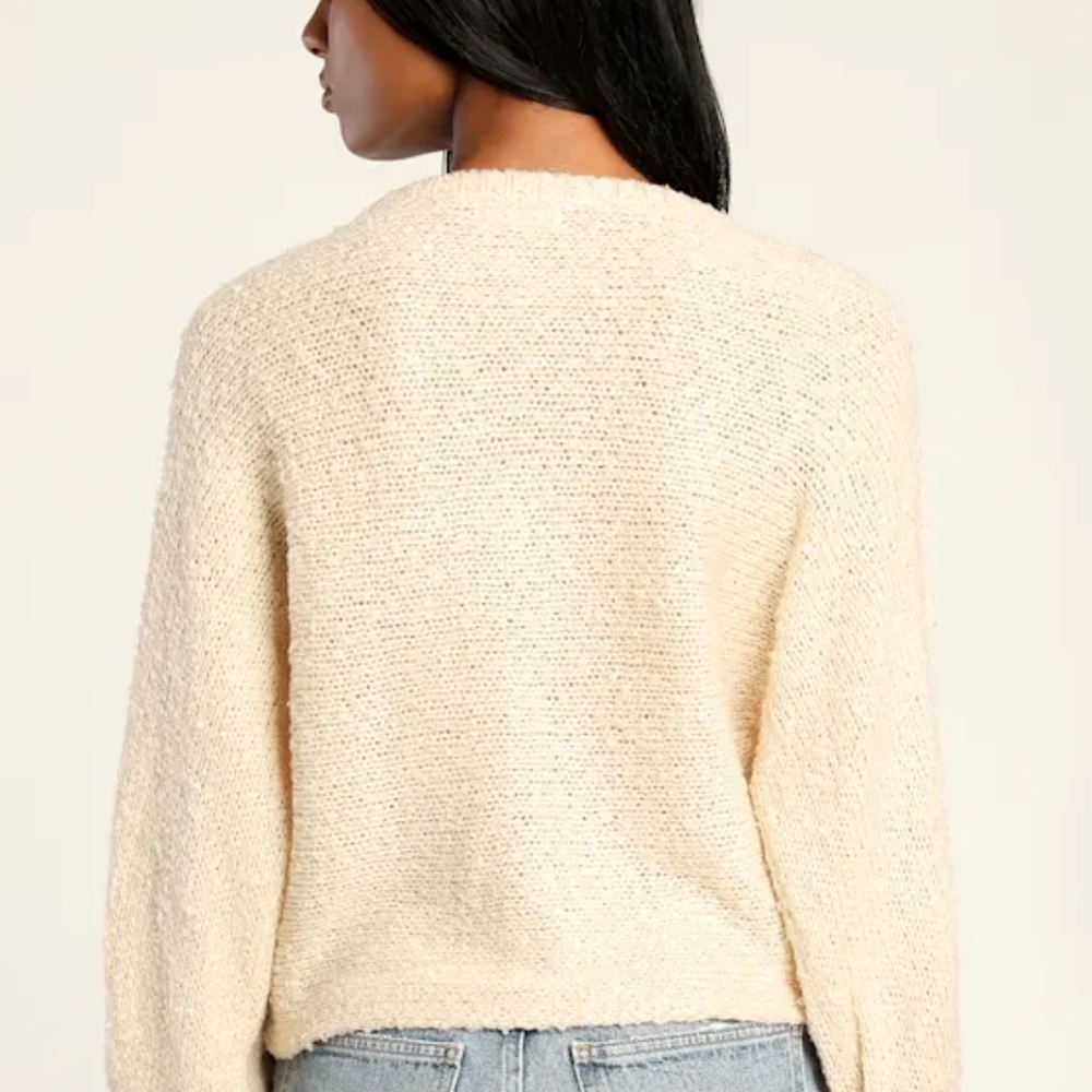 SAGE THE LABEL Home Bound Cream Ruched Long Sleeve Sweater Top Size L - Picture 8 of 13